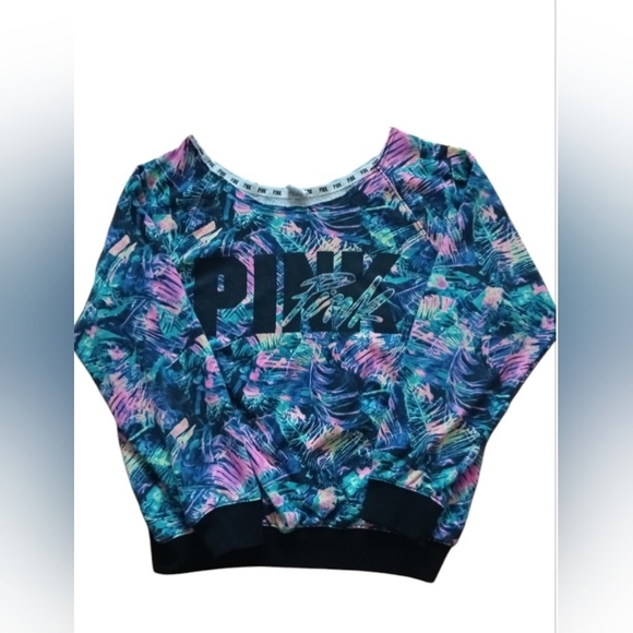 PINK Victoria's Secret Tops - PINK VS Neon Tropical off the shoulder Sweatshirt 😍🔥